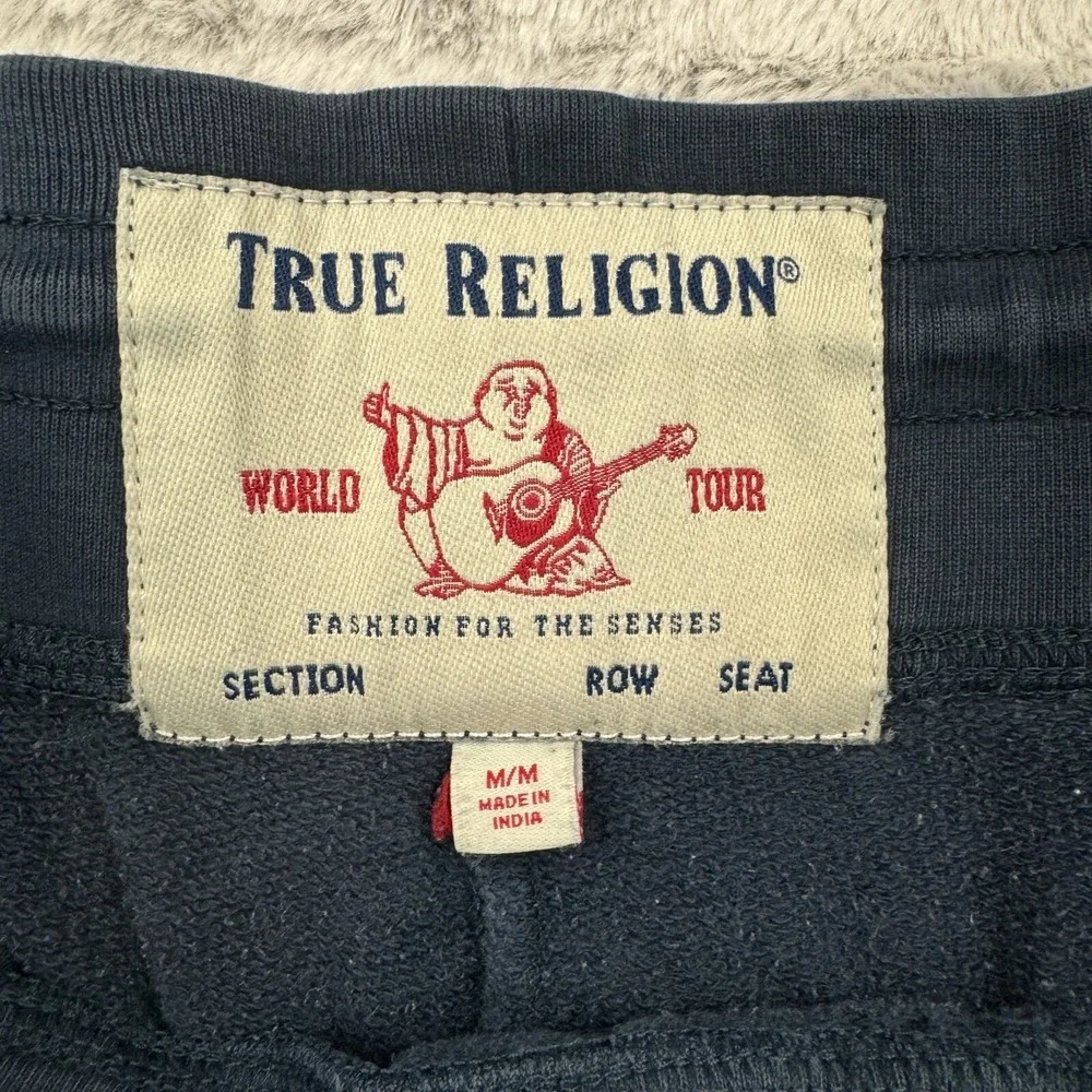 True Religion Jogger Pants Mens Medium Blue Classic Logo Sweatpants Drawstring